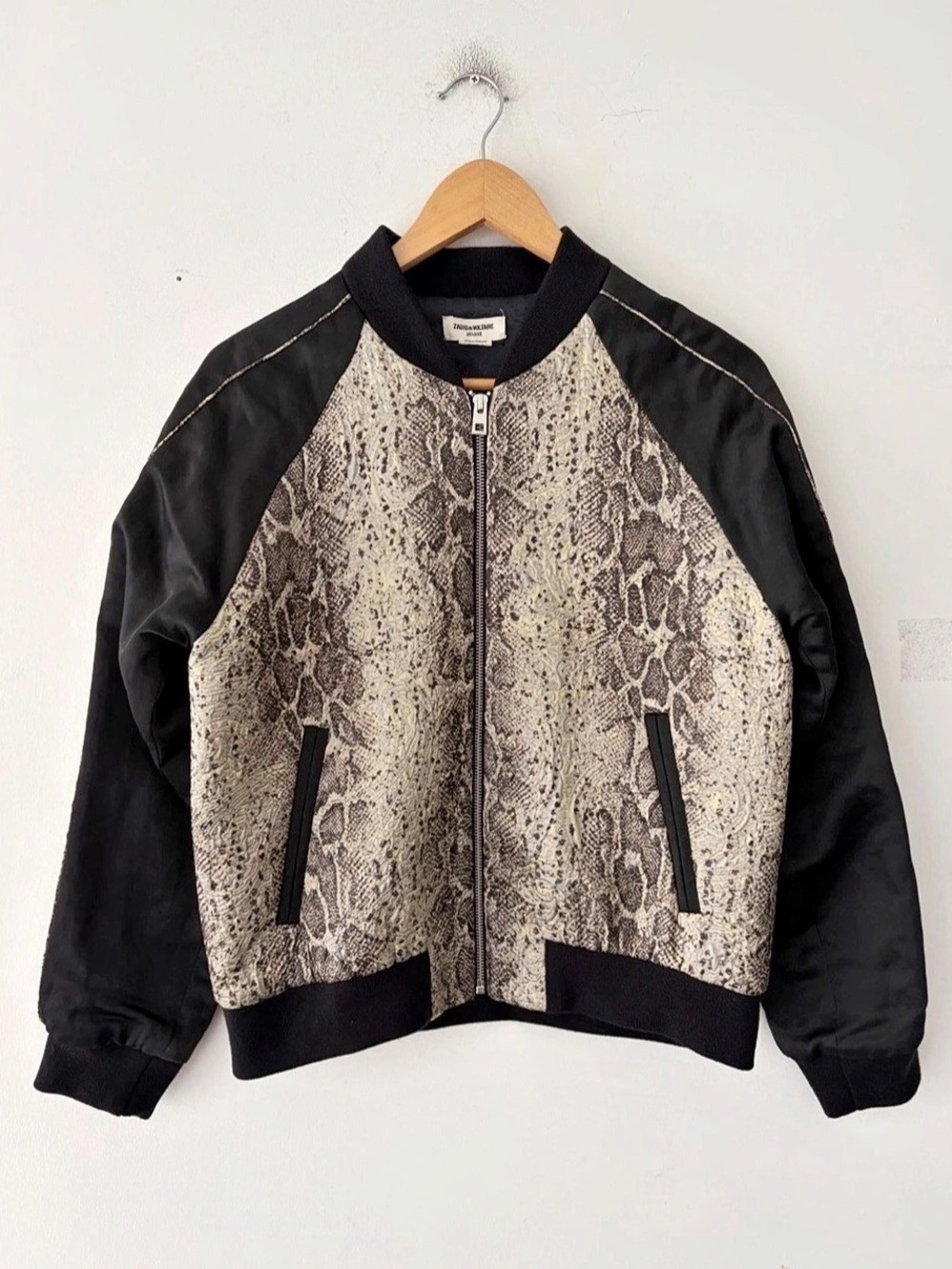 Zadig & Voltaire Billy Snake Deluxe Bomber Jacket Black & Gray
